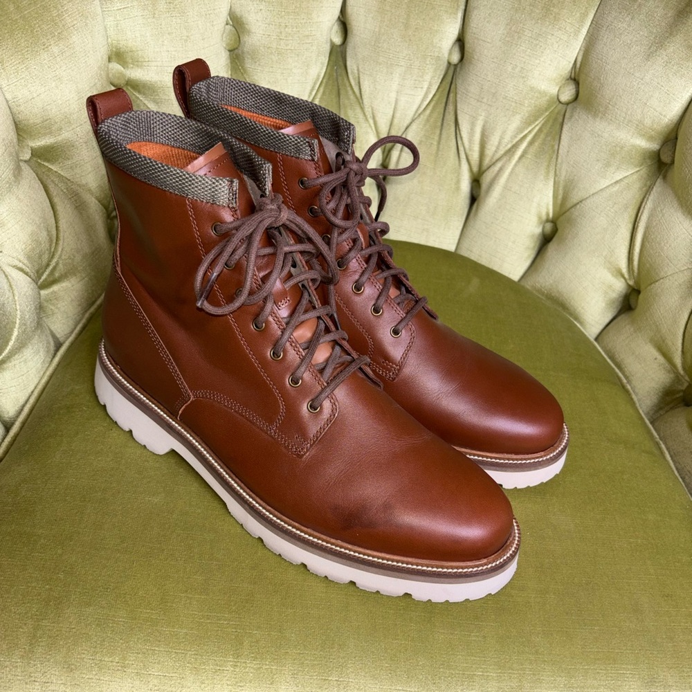 COLE HAAN American Classics Plain Toe Boot Waterproof British Tan /Egret Size 12 - Picture 5 of 11